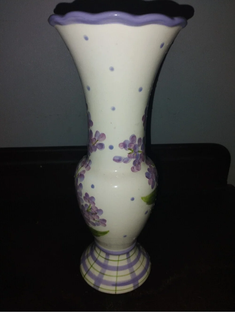 Hand-Painted Ceramic Vase with Purple Floral Design